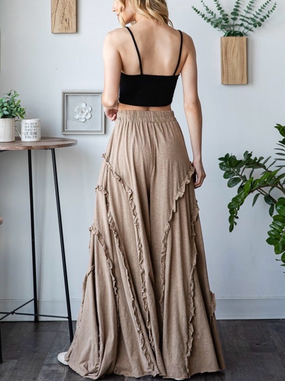 Oli & Hali Taupe Wide Leg Ruffle Pants - Picture 2 of 5